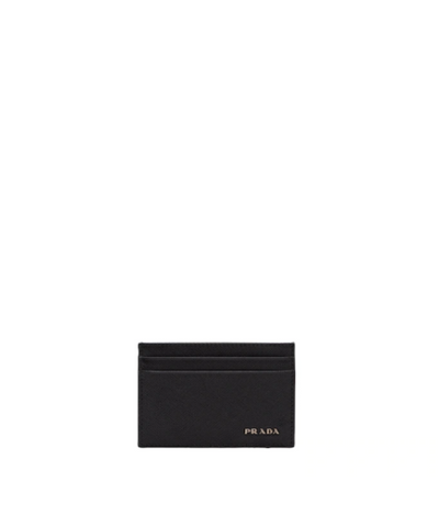 Prada Saffiano Leather Card Holder Metal Logo Black