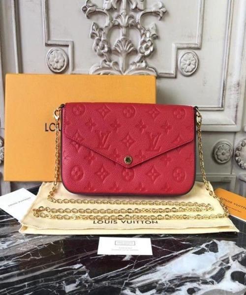 LV Pochette Felicie Bag Monogram Leather Cerise