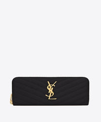 Saint Laurent Compact Zip Around Wallet Black Grain De Poudre