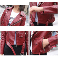 Pu Leather Jacket Women Fashion Bright Colors Black Motorcycle Coat