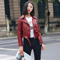 Pu Leather Jacket Women Fashion Bright Colors Black Motorcycle Coat